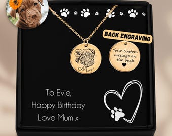 Dog Portrait Necklace - Engraved Dog Necklace, Loss of Pet, Pet Memorial Gift, Gold, Silver, Rose Gold, Pet Jewellery