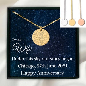 Benutzerdefinierte Sternkarte Halskette, Sternkarte nach Datum Halskette, an meine Frau Jahrestag Geschenk - personalisierte Konstellationen Halskette