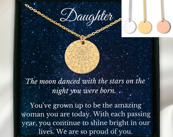 Collar de mapa de estrellas personalizado - Cielo nocturno por fecha, ubicación - Regalo de Navidad de cumpleaños de hija - Collar de constelaciones personalizado