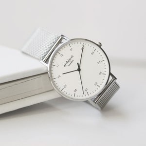 Personalized Men's Watch Engraved Silver Mesh Strap | Personalised Gift for Dad, Birthday Gift, Husband Anniversary Gift