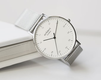 Personalized Men's Watch Engraved Silver Mesh Strap | Personalised Gift for Dad, Birthday Gift, Husband Anniversary Gift