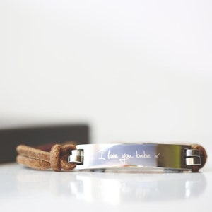 Gepersonaliseerde lederen gegraveerde armband voor heren | Gepersonaliseerd handschrift cadeau