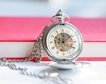 Personalized Engraved Skeleton Pocket Watch, Groomsmen Best Man Gifts, Wedding Party Gifts, Anniversary Gift, Gift For Husband/Dad/Father