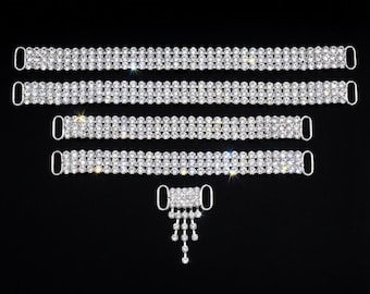 AAA Rhinestone 3-Row Style 5-Piece Bikini Connector Set - Super Durable, Reinforced Back with Comfort Strip for BLING Stage Bikini's. NPC