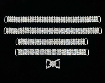 AAA Rhinestone 3-Row Style 5-Piece Bikini Connector Set - Super Durable, Reinforced Back with Comfort Strip for NPC Bikini Stage Wear