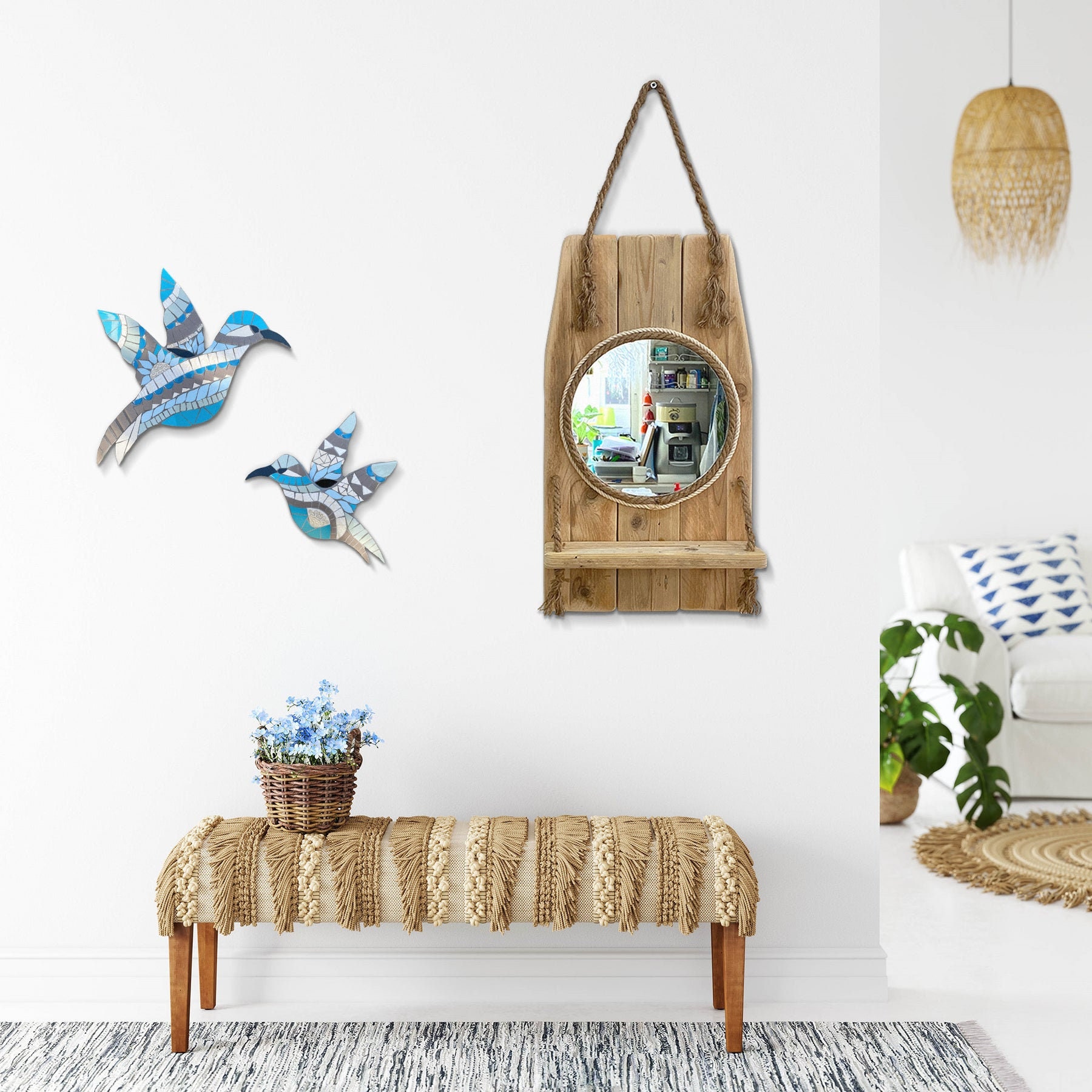 Turquoise Ceramic Wall Art, Ceramic Bird Wall Decor, Ceramic Tile Art
