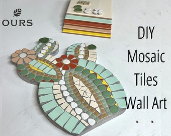 May include: DIY Mosaic Tiles Wall Art featuring a cactus design with green, white, brown, yellow, and red mosaic tiles.