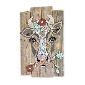 Country Wall Art, Farmhouse Wall Art, Mosaic Cow Wall Art, Mosaic Animal Art, Mosaic Wall Hanging, Handmade Mosaic Artwork, Large Wall Art