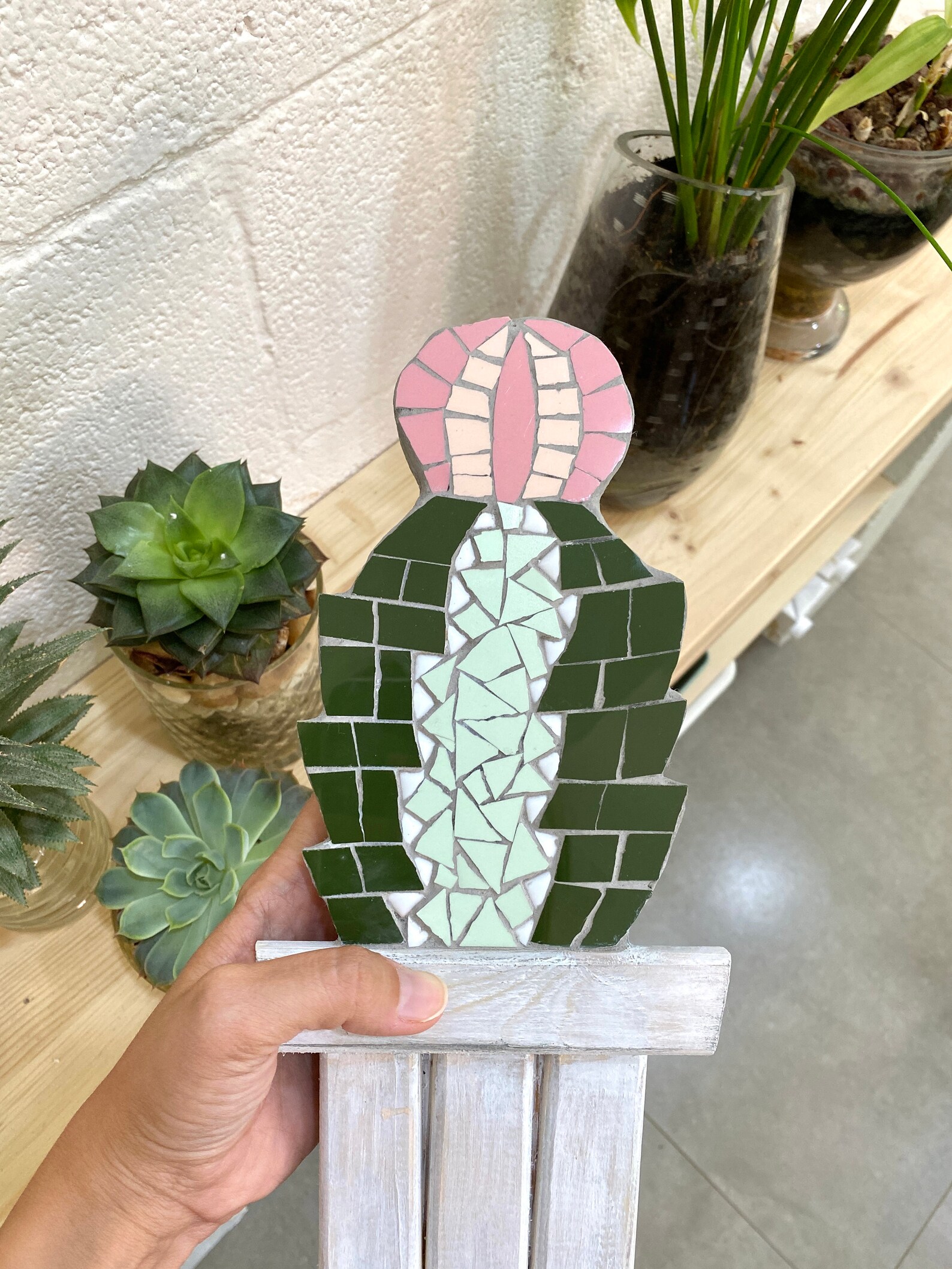 Cactus Mosaic Wall Art, Ceramic Tile Mosaic Wall Art, Kitchen Wall