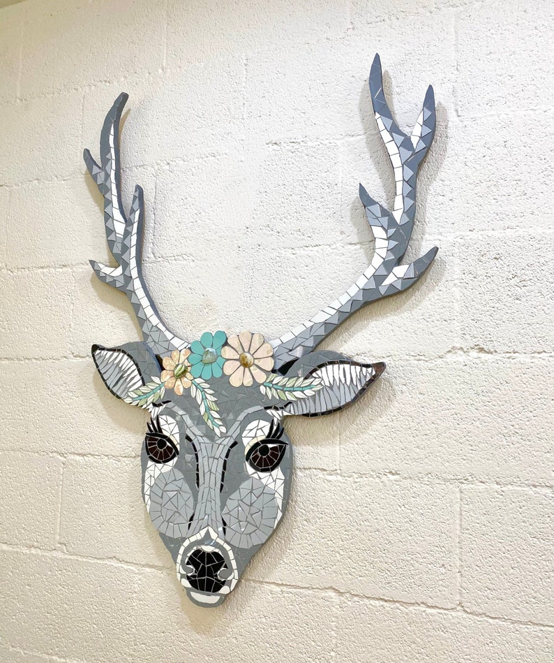 Mosaic Deer Head Wall Art, Modern Mosaic Deer Wall Décor, Oversized