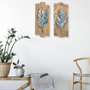 Turquoise Mosaic Feather Wall Art, Mosaic Feather Painting On Wood, Framed Boho Wall Art, Boho Mosaic Painting, Native Wall Decor image 2