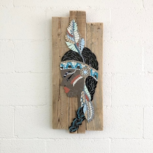 Turquoise Mosaic Feather Wall Art, Mosaic Feather Painting On Wood, Framed Boho Wall Art, Boho Mosaic Painting, Native Wall Decor image 6