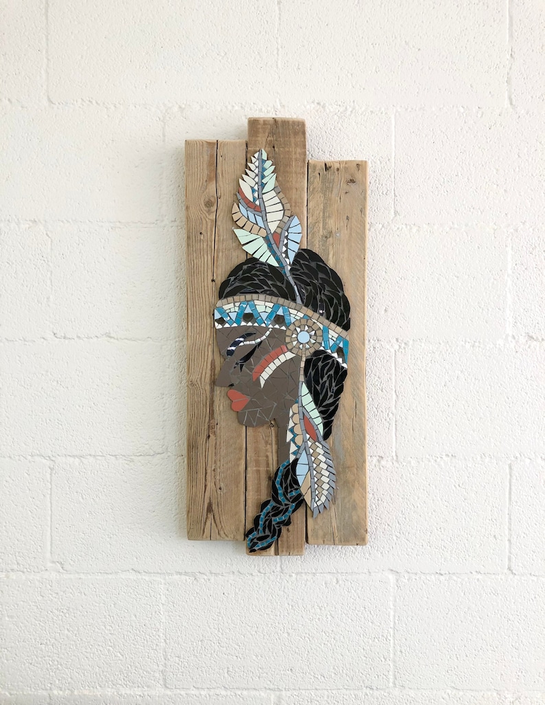 Turquoise Mosaic Feather Wall Art, Mosaic Feather Painting On Wood, Framed Boho Wall Art, Boho Mosaic Painting, Native Wall Decor image 6
