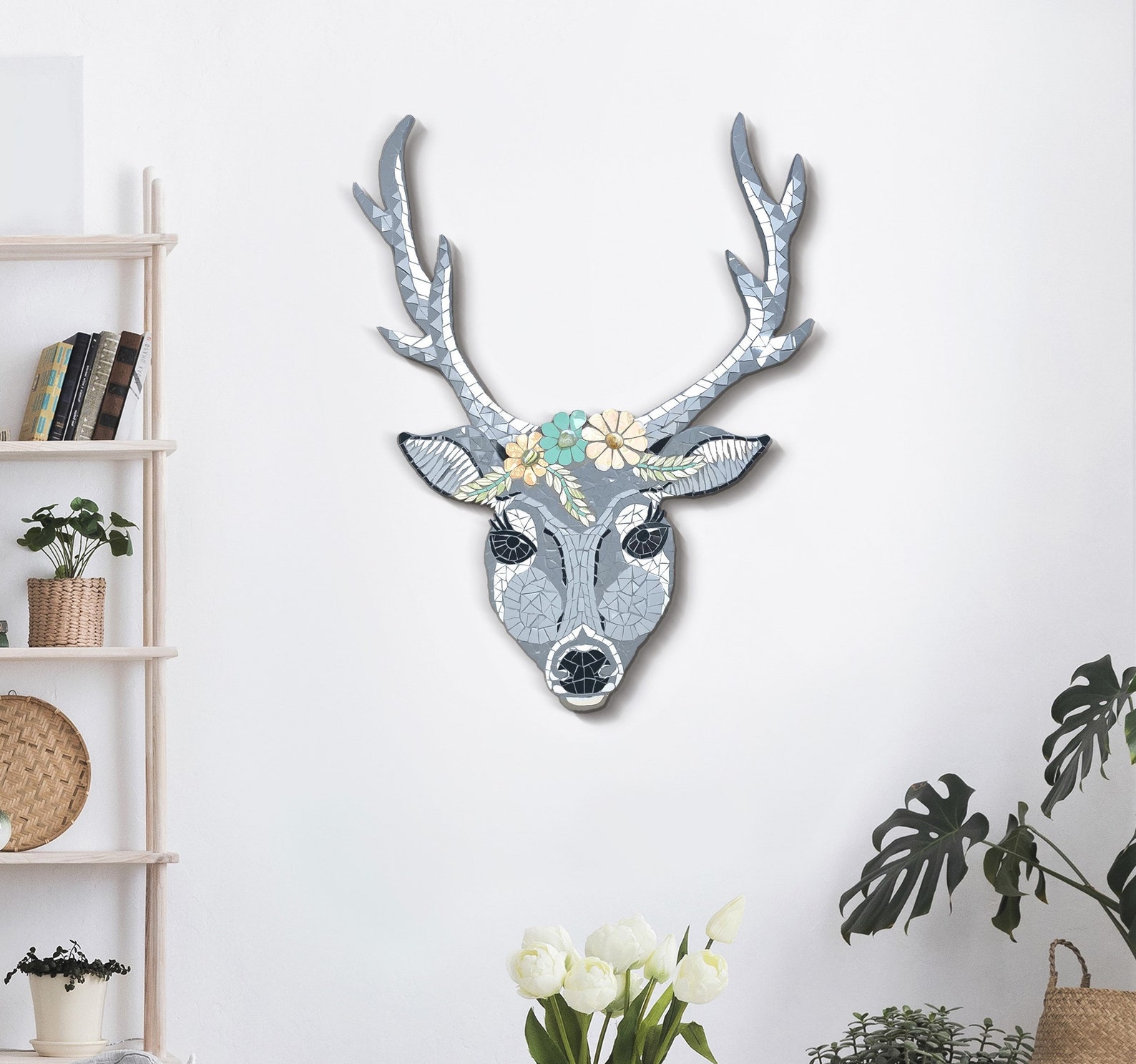 Mosaic Deer Head Wall Art, Modern Mosaic Deer Wall Décor, Oversized