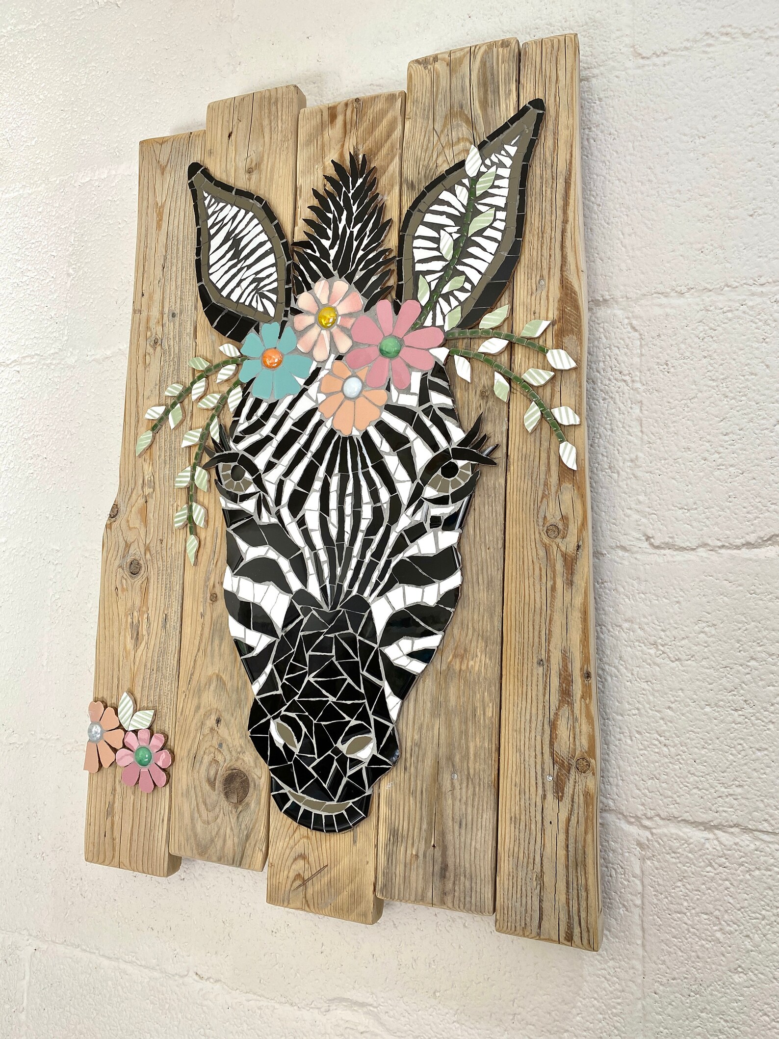 Large Mosaic Zebra Wall Art, Oversized Wood Wall Art, Mosaic Animals