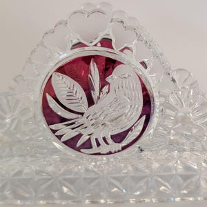 Vintage Hofbauer Ruby Byrdes Lead Crystal Napkin Holder Bird Design