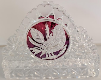 Vintage Hofbauer Ruby Byrdes Lead Crystal Napkin Holder Bird Design