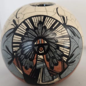 Navajo Artist Pat Pauli Kachina Pottery Vase / Pot Signed and Dated Merry Christmas 1979