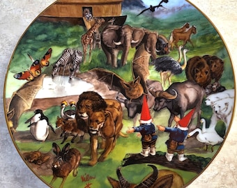 Vintage Rien Poortvliet Gnome Collectible Limited Edition Porcelain Plate Noah's Ark and the Gnomes Secrets of the Gnomes