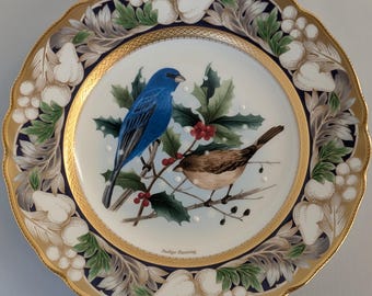 ノリタケ インディゴバンティング 2007年クリスマスプレート アメリカの鳥類シリーズ 証明書と箱付き