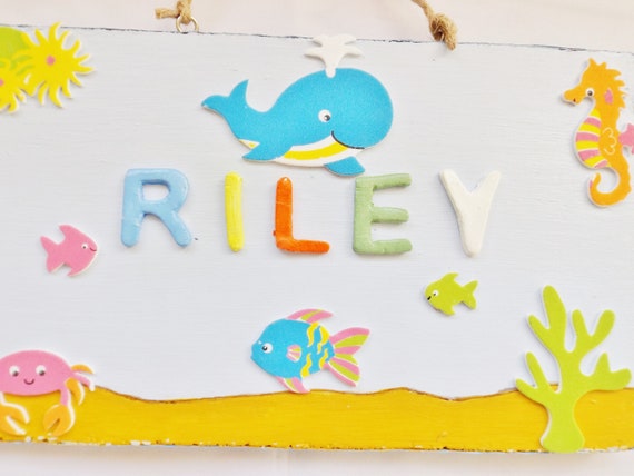 Under The Sea Bedroom Door Name Plaque Sealife Wall Hanging Sign Home Decor Personalised Children S Gift