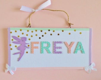 Placa con nombre de estrellas de hadas para niños, letrero con nombre para puerta del dormitorio, decoración de pared para el hogar, regalo personalizado para niños