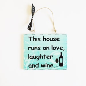 Love Wine Home Quote Sign Laughter Wall Plaque Home Decor Funny Housewarming Thinking Of You Friends Family Gift Idea