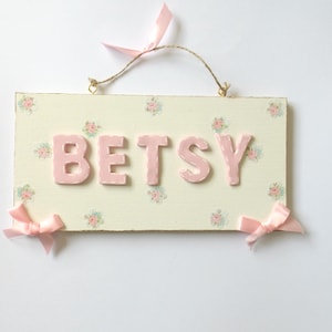 Rosa Rose Blumen Namensschild Shabby Chic Schlafzimmer Türschild Dekor Kinder Mädchen Geschenk