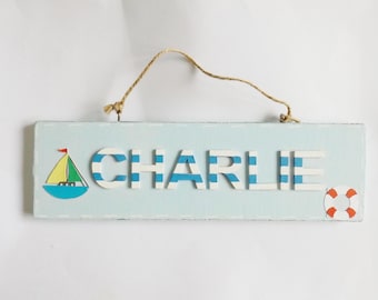 Nautical Sailing Customised Name Plaque Yachting Seaside Nursery Bedroom Door Sign Personalised Childrens Gift