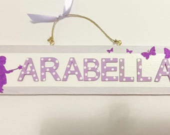 Fairy Butterfly Lilac Name Plaque Custom Bedroom Baby Nursery Sign Personalised Childrens Gift