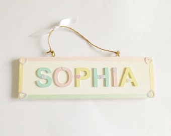 Pastel Coloured Girls Name Plaque Pretty Children's Bedroom Door Sign Nursery Wall Home Decor Personalised Gift For Kids