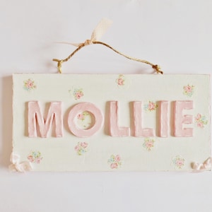 Pink Rose Floral Name Plaque Girls Shabby Chic Bedroom Door Sign Flowers Home Wall Decor Personalised Gift For Children Girls