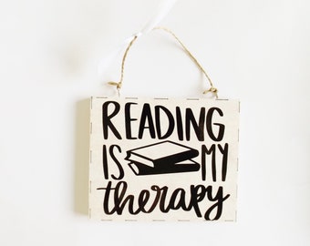 Reading Quote Sign Therapy Wall Plaque Ornament Home Office Wall Decor Bookworm Readers Gift Idea Friends Family