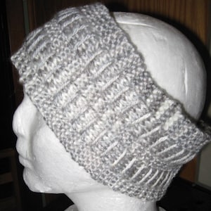 Women&#39;s Headband/Ear Warmer - Hand Knit - Gray and white variegated colors
