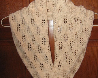 Womens Lacy Cowl Scarf - Hand Knit - 100% Mercerized Cotton Ecru yarn