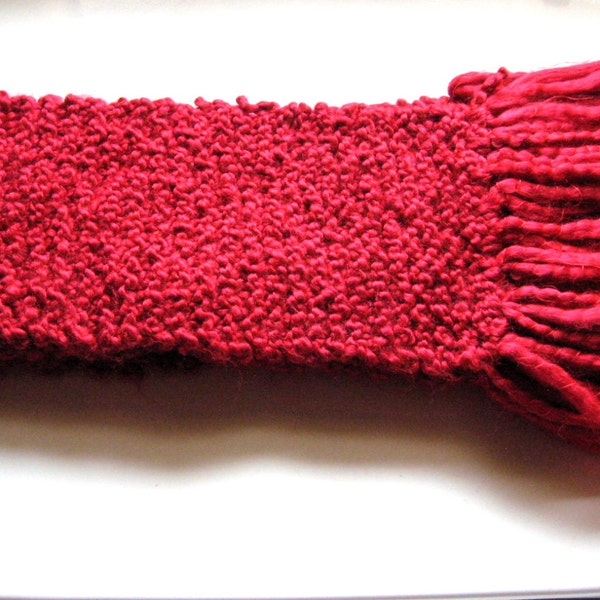 Unisex Burgandy Red Scarf With Fringe - Hand Knit - Soft and Warm