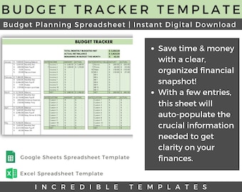 Budget Spreadsheet Monthly Budget Tracker Excel, Google Sheets Budget, Digital Budget Planner, Budget Template, Excel Budget Template