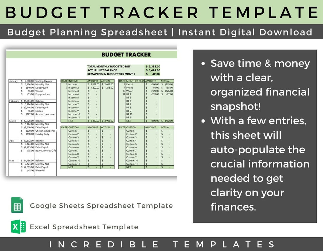 Budget Spreadsheet Monthly Budget Tracker Excel, Google Sheets Budget ...