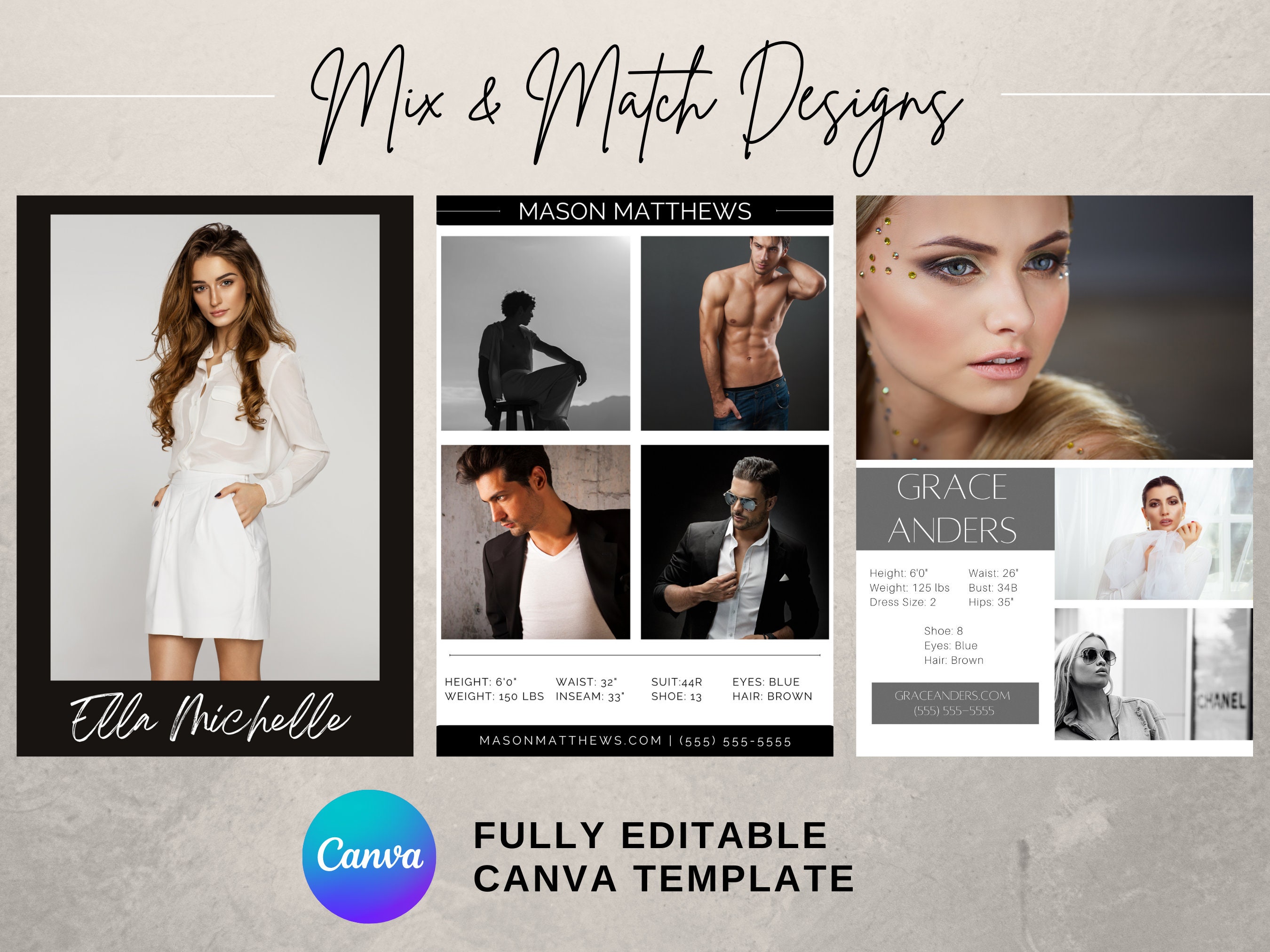 COMP CARD TEMPLATE Bundle | Instant Download | Model Comp Card Template