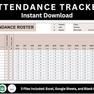 Anwesenheitsblatt Vorlage | Google Sheets, Excel-Vorlage, druckbare PDF-Datei, druckbare Anwesenheitstabelle, Sofortiger Download, bearbeitbare Vorlagen