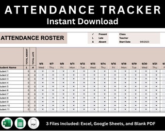 Attendance Sheet Template | Google Sheets, Excel Template, Printable PDF, Attendance Chart Printable, Instant Download, Editable Templates