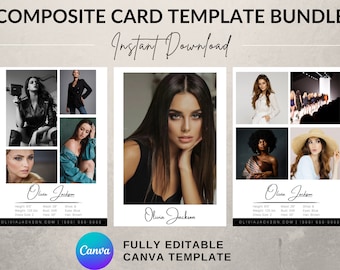COMP CARD TEMPLATE Bundle | Instant Download | Model Comp Card Template, Modeling Comp Card Template, Zed Card, Editable Canva Template