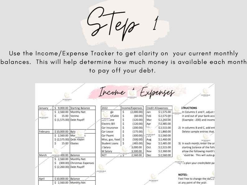 May include: A printable budget tracker worksheet with a pink and white design. The worksheet includes sections for income, expenses, and credit allowances. The worksheet is titled "Income Expenses" and includes instructions for use.