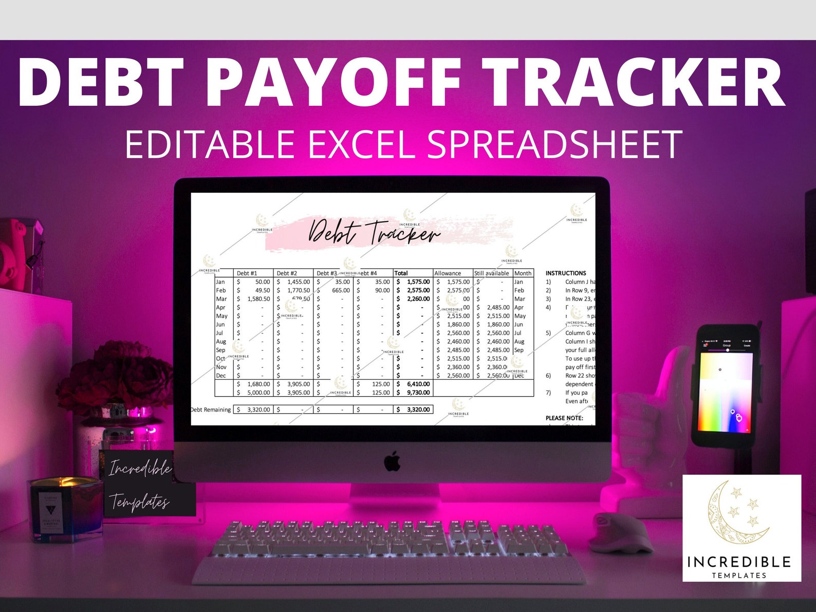 Debt Tracker | Excel Template, Debt Payoff Planner, Debt Repayment ...