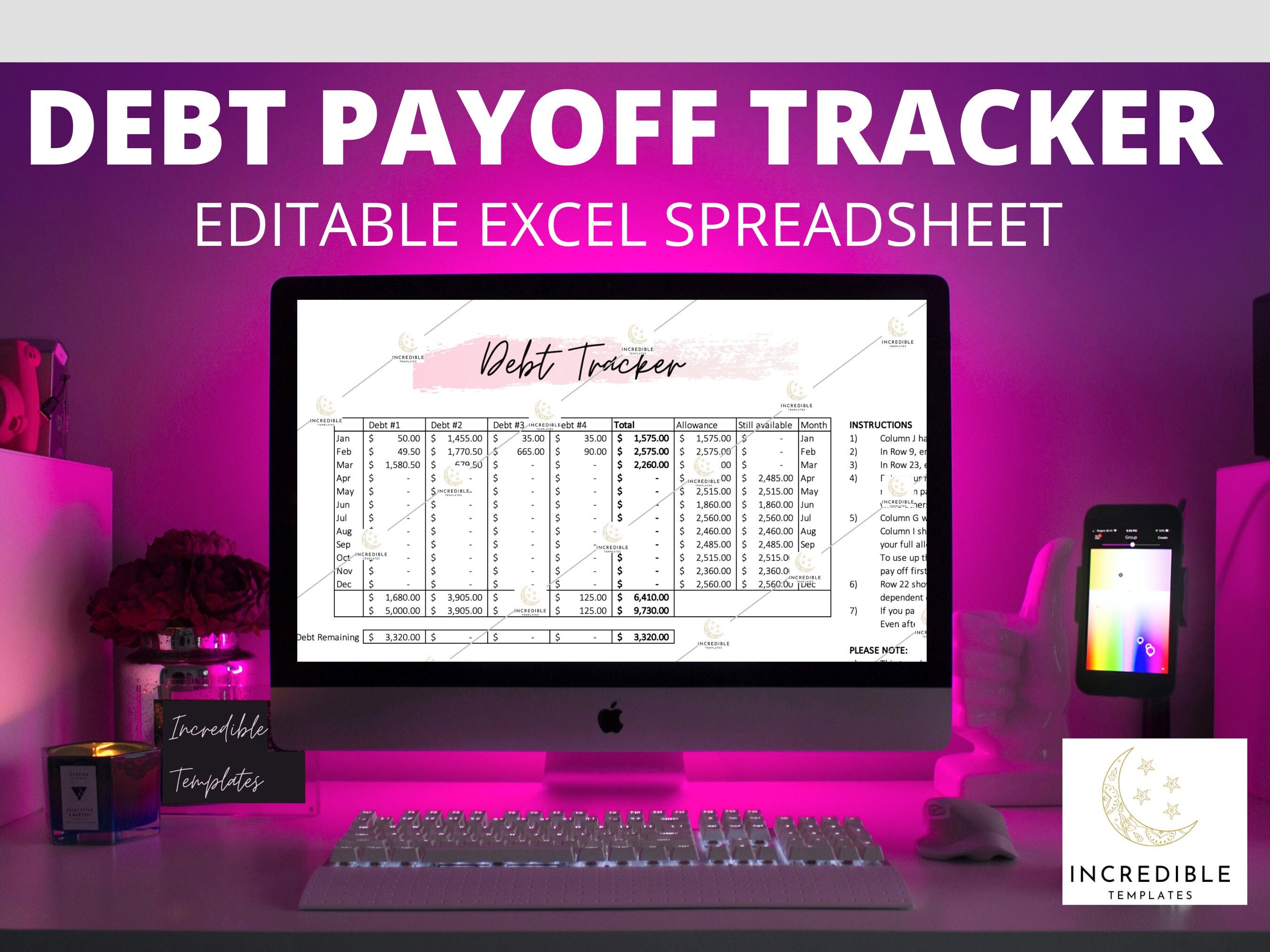 Debt Tracker | Excel Template, Debt Payoff Planner, Debt Repayment ...