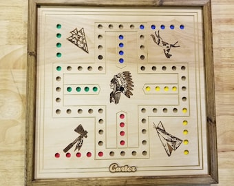 Personalized Wahoo wooden handcrafted game with laser engraved images in Mahogany or Walnut stain or hardwood trim Family Game