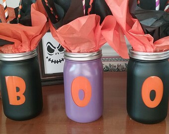 Halloween Holiday Themed Mason Jars Centerpiece Display