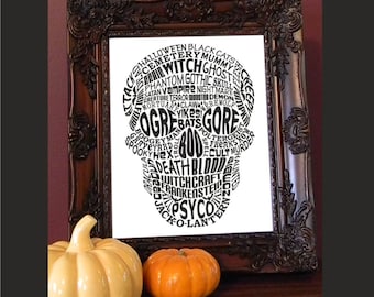 Spooky Skull Image Using Words Set of (5) Two Per Sheet (10 Images Total)