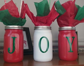 Christmas Holiday Themed Mason Jars Centerpiece Display