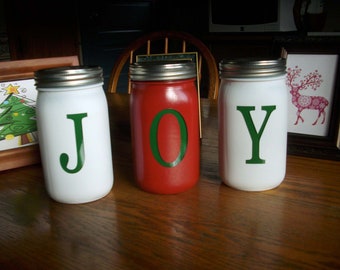 Christmas Holiday Themed Mason Jars Centerpiece Display